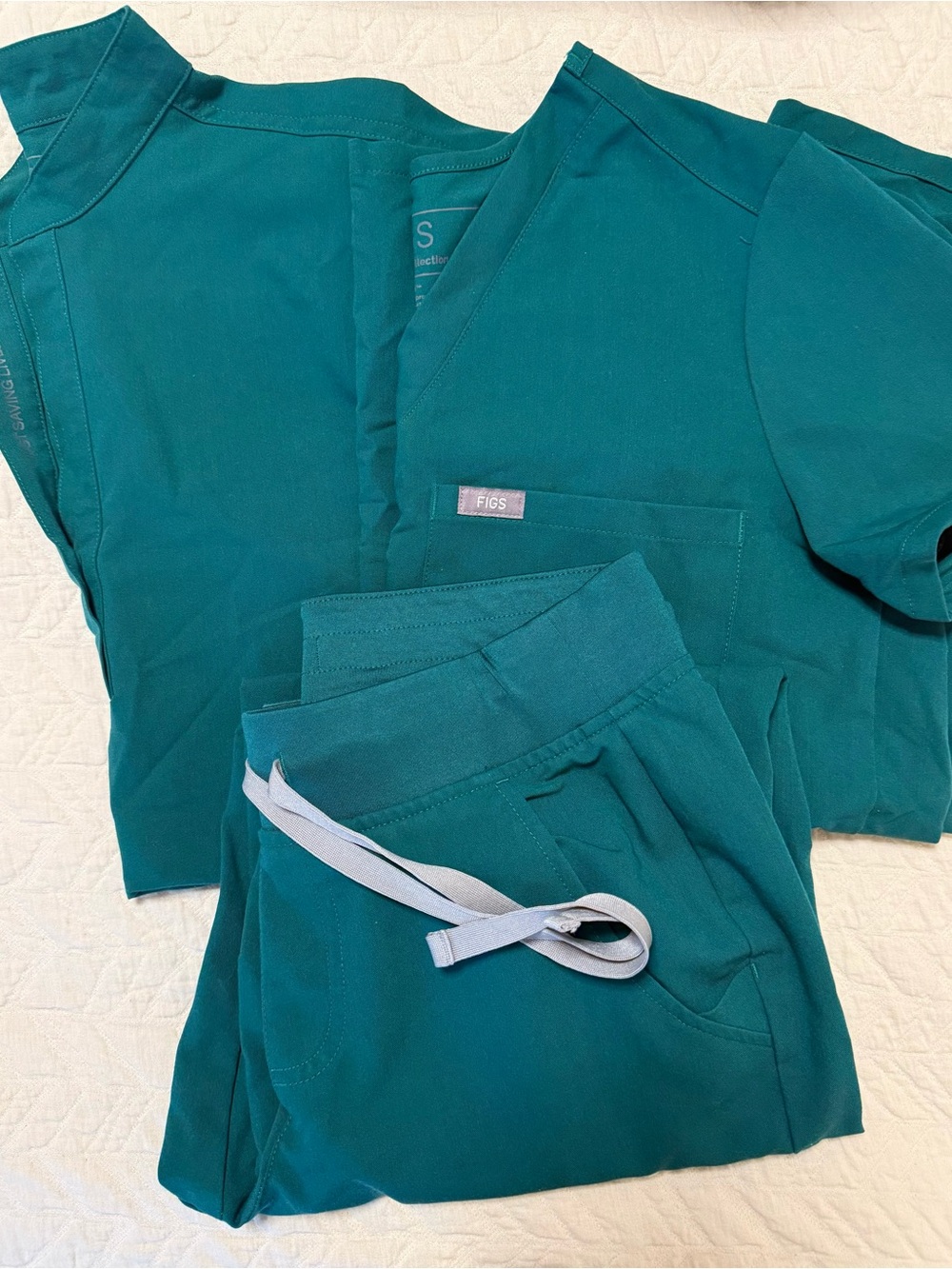 Figs Kids Teal Pajama Set - Deep Teal Top & Drawstring Pants
